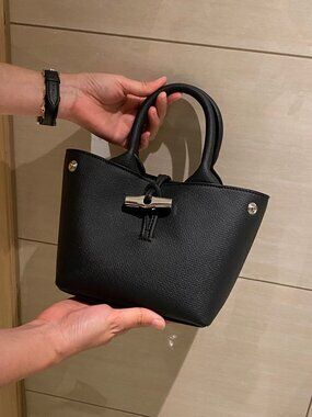 Longchamp Le Roseau Extra Small Black Leather Mini Tote Bag